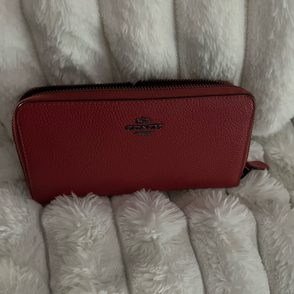 Coach Cherry Rose Leather Zip Wallet